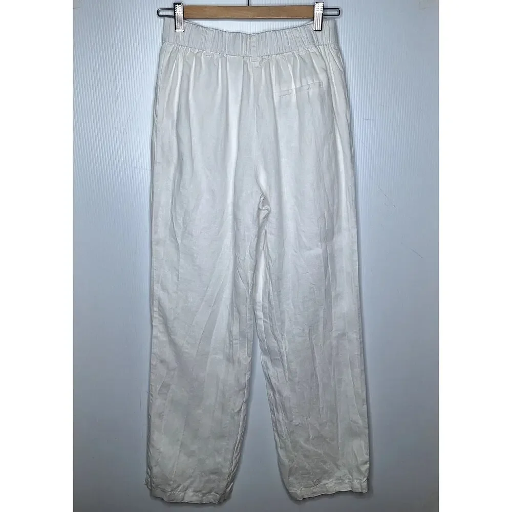 Quince 100% European Linen Pleated Trouser Pants 2 White Beachy Minimalist Lined
